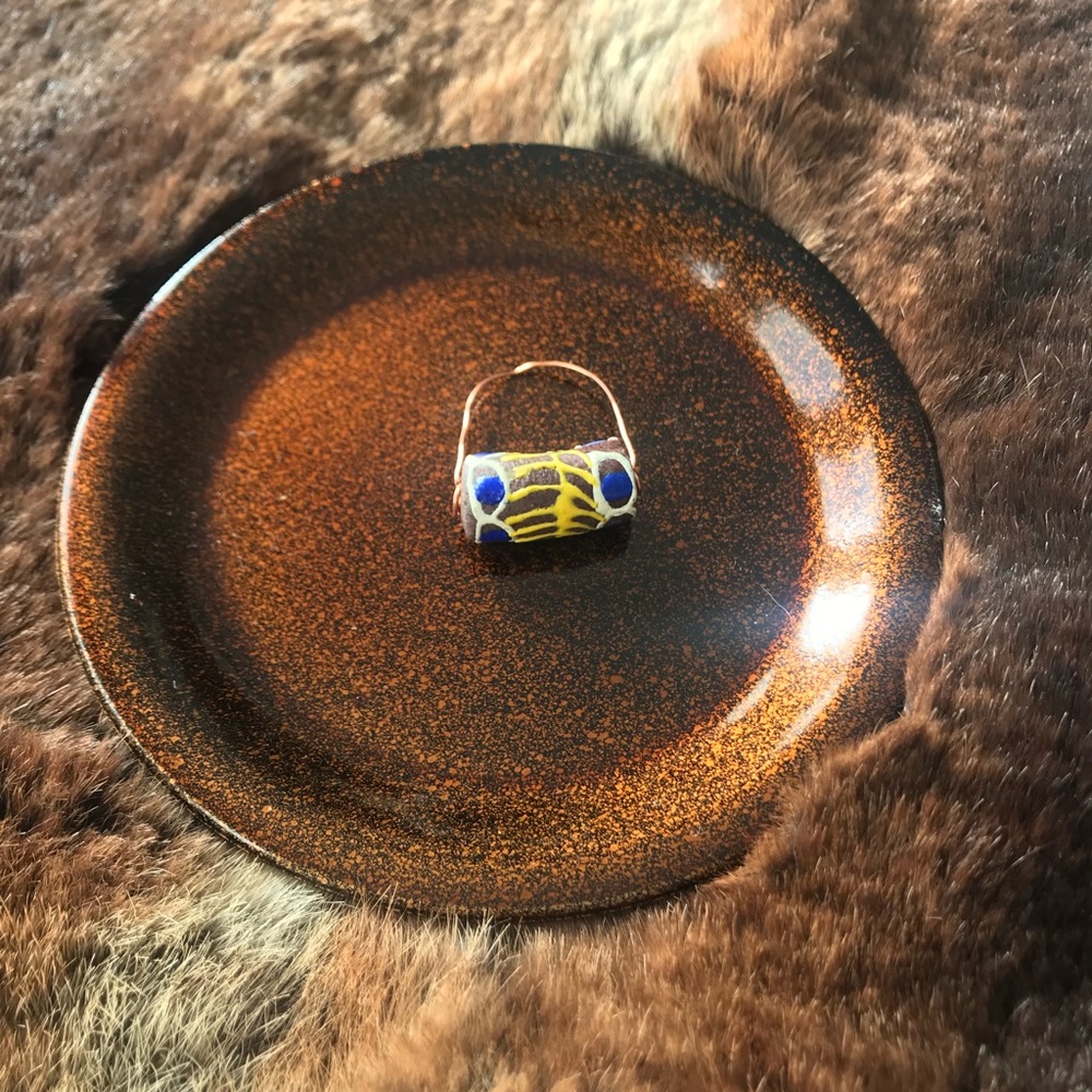 Handmade Blue and Yellow African Glass bead Ring